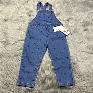 Zara Toddler Girls Denim Polka Dot Overalls Size 2-3